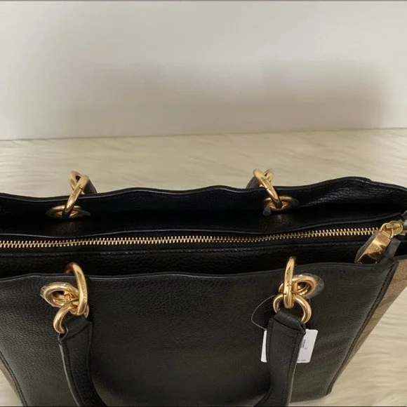 New Coach Jes Tote In Signature Canvas/Refined Pebble Leather/ Black-Brown - Picture 7 of 11